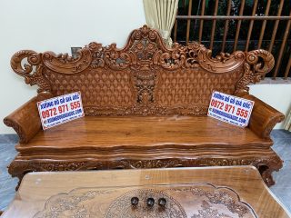 Bộ bàn ghế Hoàng Gia v4 gỗ hương đá mặt tràn đục siêu đẳng cấp (Anh Cảnh, Hòa Bình)