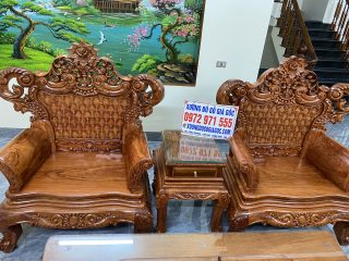 Bộ bàn ghế Hoàng Gia v4 gỗ hương đá mặt tràn đục siêu đẳng cấp (Anh Cảnh, Hòa Bình)