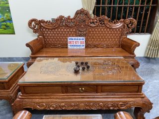 Bộ bàn ghế Hoàng Gia v4 gỗ hương đá mặt tràn đục siêu đẳng cấp (Anh Cảnh, Hòa Bình)