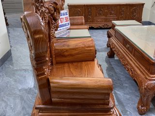 Bộ bàn ghế Hoàng Gia v4 gỗ hương đá mặt tràn đục siêu đẳng cấp (Anh Cảnh, Hòa Bình)