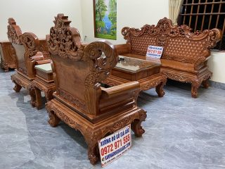 Bộ bàn ghế Hoàng Gia v4 gỗ hương đá mặt tràn đục siêu đẳng cấp (Anh Cảnh, Hòa Bình)