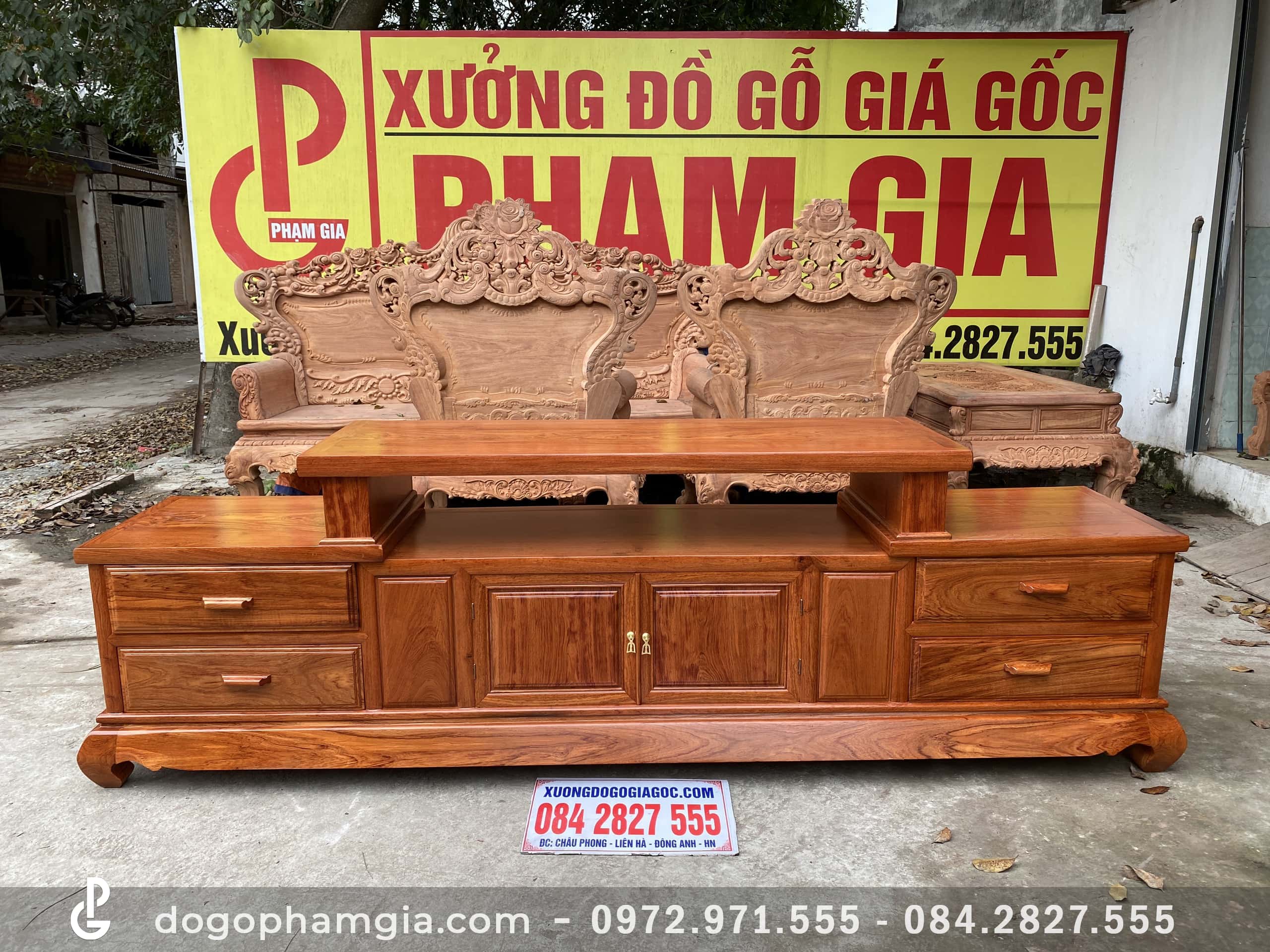 Kệ tivi sofa 2m4 gỗ hương đá chọn vân siêu đỉnh (Anh Quang, Sơn La ...