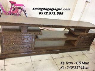 Kệ phẳng 2m4 đục hoa lá tây gỗ mun đuôi công