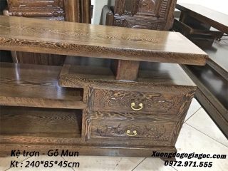 Kệ phẳng 2m4 đục hoa lá tây gỗ mun đuôi công