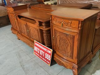 Kệ tivi cột nho 2m4 gỗ gõ đỏ cà te (Anh Thăng, Hải Dương)