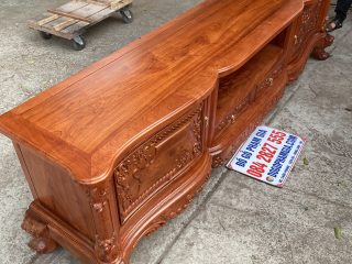 Kệ tivi hoàng gia 2m4 gỗ hương đá đục hoa lá tây phong cách tân cổ điển