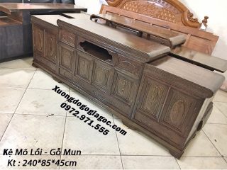 Kệ tivi mõ lồi đồng tiền 2m4 gỗ mun đuôi công