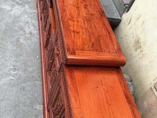 Kệ tivi mõ lồi gỗ hương đá 2m4 đục tứ quý (Chú Mão, Nam Định)