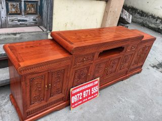 Kệ tivi mõ lồi gỗ hương đá 2m4 đục tứ quý (Chú Mão, Nam Định)