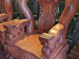 Siêu khủng bộ bàn ghế Minh Quốc Nghê Đỉnh tay cột 26cm gỗ hương đỏ (Anh Vũ, Nam Định)