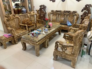 Siêu phẩm bộ bàn ghế 10 món Minh Quốc Đào nu nghiến tay 12 (Chú Sơn, Quảng Ninh)