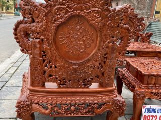 Bộ bàn ghế Rồng đỉnh 9 món tay 14cm chân 14cm đục siêu đẹp