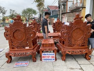 Bộ bàn ghế Rồng đỉnh 9 món tay 14cm chân 14cm đục siêu đẹp