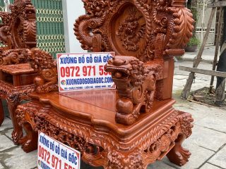 Bộ bàn ghế Rồng đỉnh 9 món tay 14cm chân 14cm đục siêu đẹp