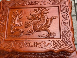 Bộ bàn ghế Rồng đỉnh 9 món tay 14cm chân 14cm đục siêu đẹp