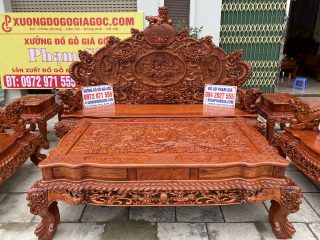 Bộ bàn ghế Rồng đỉnh 9 món tay 14cm chân 14cm đục siêu đẹp