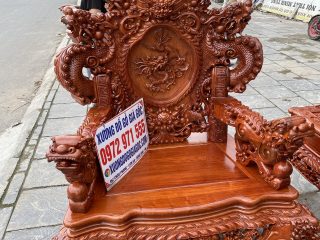 Bộ bàn ghế Rồng đỉnh 9 món tay 14cm chân 14cm đục siêu đẹp