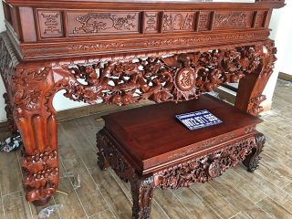 Sập thờ gỗ gụ chân 22cm đục mai điểu (Chú Tuyên, Nam Định)