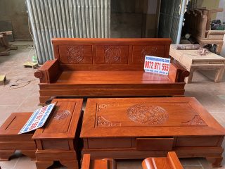 Bộ bàn ghế Sofa pháo gỗ hương đá đục trống đồng (Anh Mão, Bắc Ninh)