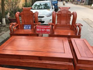 Bộ bàn ghế Tần Thủy Hoàng tay liền khối 14cm gỗ hương đá (Anh Hiệp, Nghệ An)