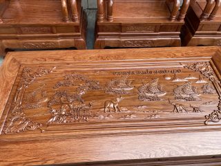 Bộ bàn ghế Tần Thuỷ Hoàng 7 món tay cột 12 gỗ hương đá (Anh Trinh, Yên Bái)