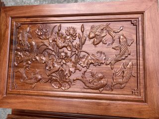 Bộ bàn ghế Tần Thuỷ Hoàng 7 món tay cột 12 gỗ hương đá (Anh Trinh, Yên Bái)