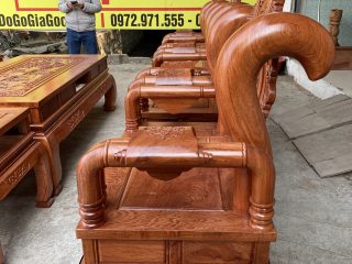 Bộ bàn ghế Tần Thuỷ Hoàng 7 món tay cột 12 gỗ hương đá (Anh Trinh, Yên Bái)