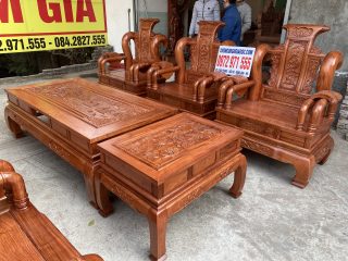 Bộ bàn ghế Tần Thuỷ Hoàng 7 món tay cột 12 gỗ hương đá (Anh Trinh, Yên Bái)