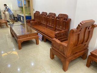 Bộ bàn ghế Âu Á chương voi 6 món gỗ hương đá (Anh Hiệp, Bắc Giang)