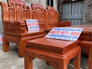 Bộ bàn ghế Âu Á chương voi 6 món gỗ hương đá (Anh Hiệp, Bắc Giang)