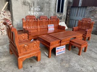 Bộ bàn ghế Âu Á chương voi 6 món gỗ hương đá (Anh Hiệp, Bắc Giang)