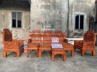 Bộ bàn ghế Âu Á chương voi 6 món gỗ hương đá (Anh Hiệp, Bắc Giang)