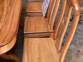 Bàn ghế ăn chữ nhật bo góc bộ 8 ghế gỗ hương đá siêu vân (Anh Kiên, Sơn Tây)