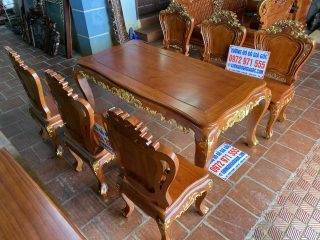 Bộ bàn 6 ghế ăn Hoàng Gia dát vàng sang trọng (Chú Trường, Hà Nội)