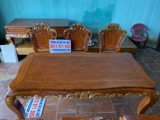 Bộ bàn 6 ghế ăn Hoàng Gia dát vàng sang trọng (Chú Trường, Hà Nội)