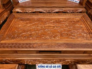 Bộ bàn ghế Hoàng Gia 10 món vách trơn bàn đục tứ linh siêu đẹp (Anh Đức, Thanh Hóa)