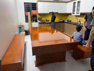 Bộ bàn ghế ăn K3 giả nguyên khối gỗ xoan đào (Anh Chung, Hà Nội)