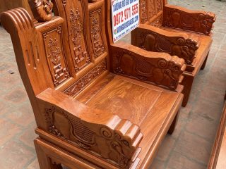 Bộ bàn ghế Âu Á chương voi tay voi nguyên khối gỗ hương đá (Chú Thông, Hải Phòng)