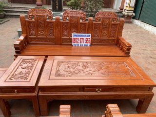 Bộ bàn ghế Âu Á chương voi tay voi nguyên khối gỗ hương đá (Chú Thông, Hải Phòng)