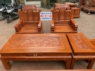 Bộ bàn ghế Âu Á chương voi tay voi nguyên khối gỗ hương đá (Chú Thông, Hải Phòng)