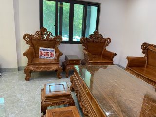 Bộ bàn ghế Hoàng Gia 10 món vách trơn bàn đục tứ linh siêu đẹp (Anh Đức, Thanh Hóa)