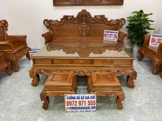 Bộ bàn ghế Hoàng Gia 10 món vách trơn bàn đục tứ linh siêu đẹp (Anh Đức, Thanh Hóa)