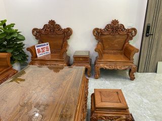 Bộ bàn ghế Hoàng Gia 10 món vách trơn bàn đục tứ linh siêu đẹp (Anh Đức, Thanh Hóa)