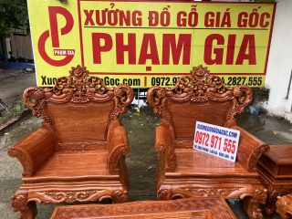 Bộ bàn ghế Hoàng Gia 10 món vách trơn bàn đục tứ linh siêu đẹp (Anh Đức, Thanh Hóa)
