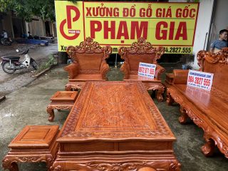 Bộ bàn ghế Hoàng Gia 10 món vách trơn bàn đục tứ linh siêu đẹp (Anh Đức, Thanh Hóa)