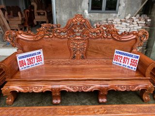 Bộ bàn ghế Hoàng Gia 10 món vách trơn bàn đục tứ linh siêu đẹp (Anh Đức, Thanh Hóa)