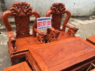 Bộ bàn ghế nghê rồng phong thủy hàng đục tay đẳng cấp (Anh Huy, Bắc Giang)