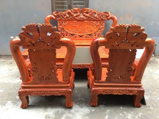 Bộ bàn ghế nghê rồng phong thủy hàng đục tay đẳng cấp (Anh Huy, Bắc Giang)