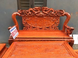 Bộ bàn ghế nghê rồng phong thủy hàng đục tay đẳng cấp (Anh Huy, Bắc Giang)