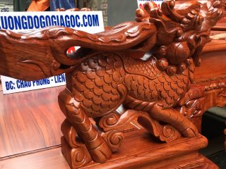 Bộ bàn ghế nghê rồng phong thủy hàng đục tay đẳng cấp (Anh Huy, Bắc Giang)